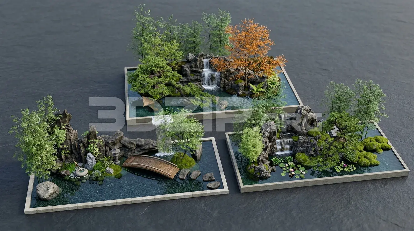 Landscape Design – Asian Garden with Pond, Rocks and Waterfall