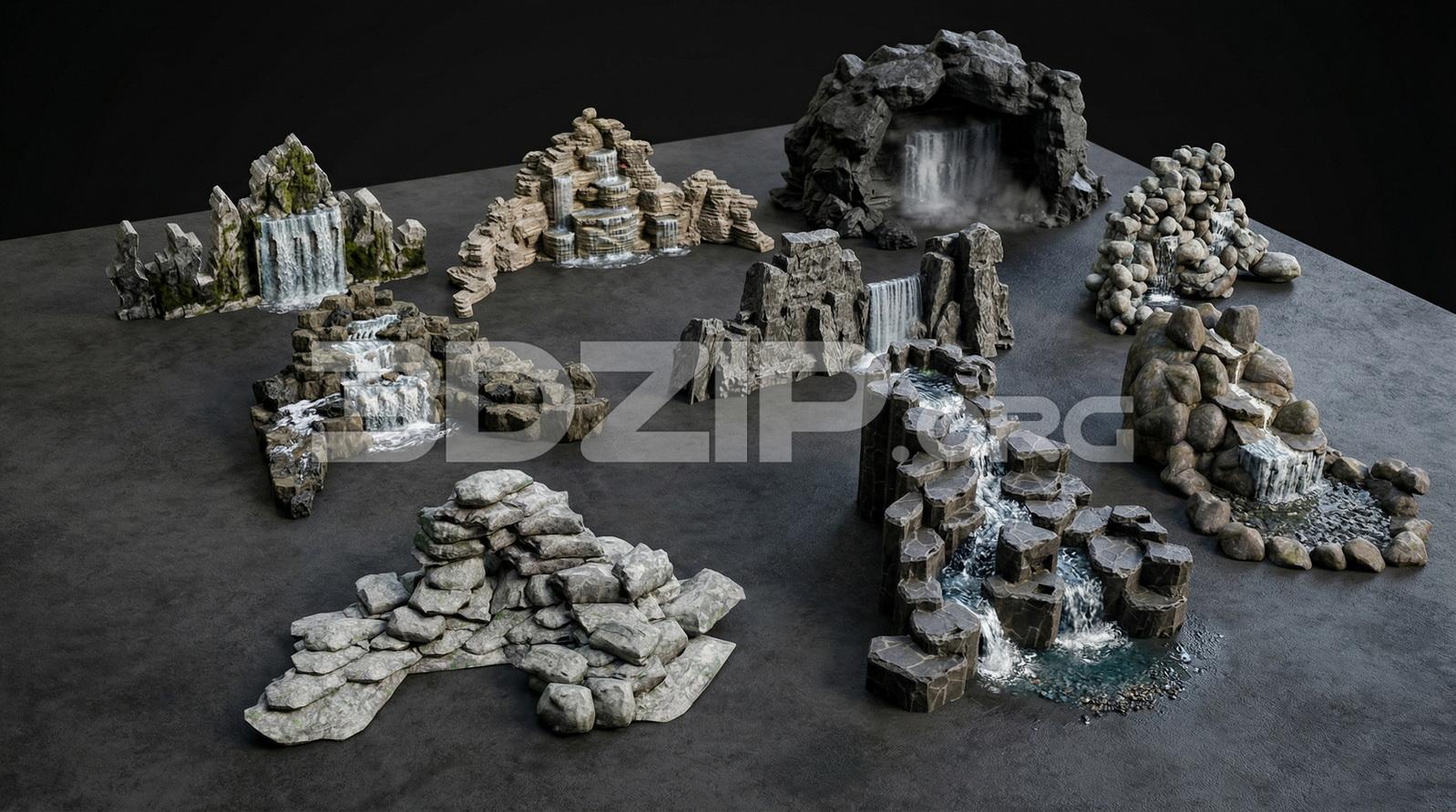 Realistic Rock Waterfall Asset Pack Environment