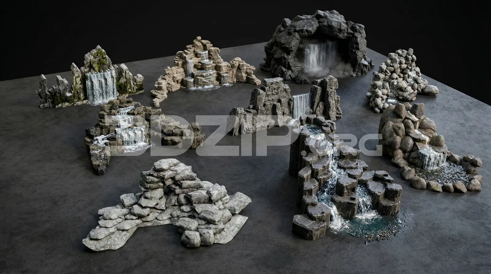 Realistic Rock Waterfall Asset Pack Environment — preview 1 (3dzip)