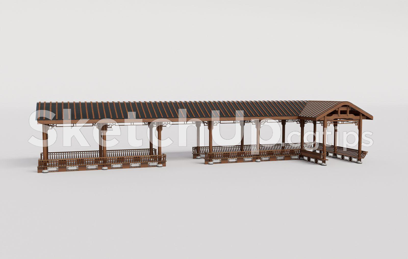 Traditional Wooden Pavilion with Tiled Roof