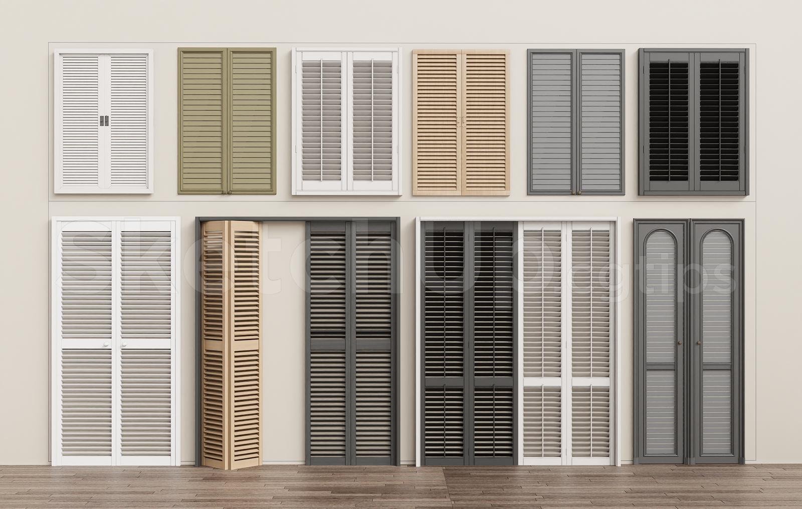 Wooden Louvered Shutters Doors and Windows Set
