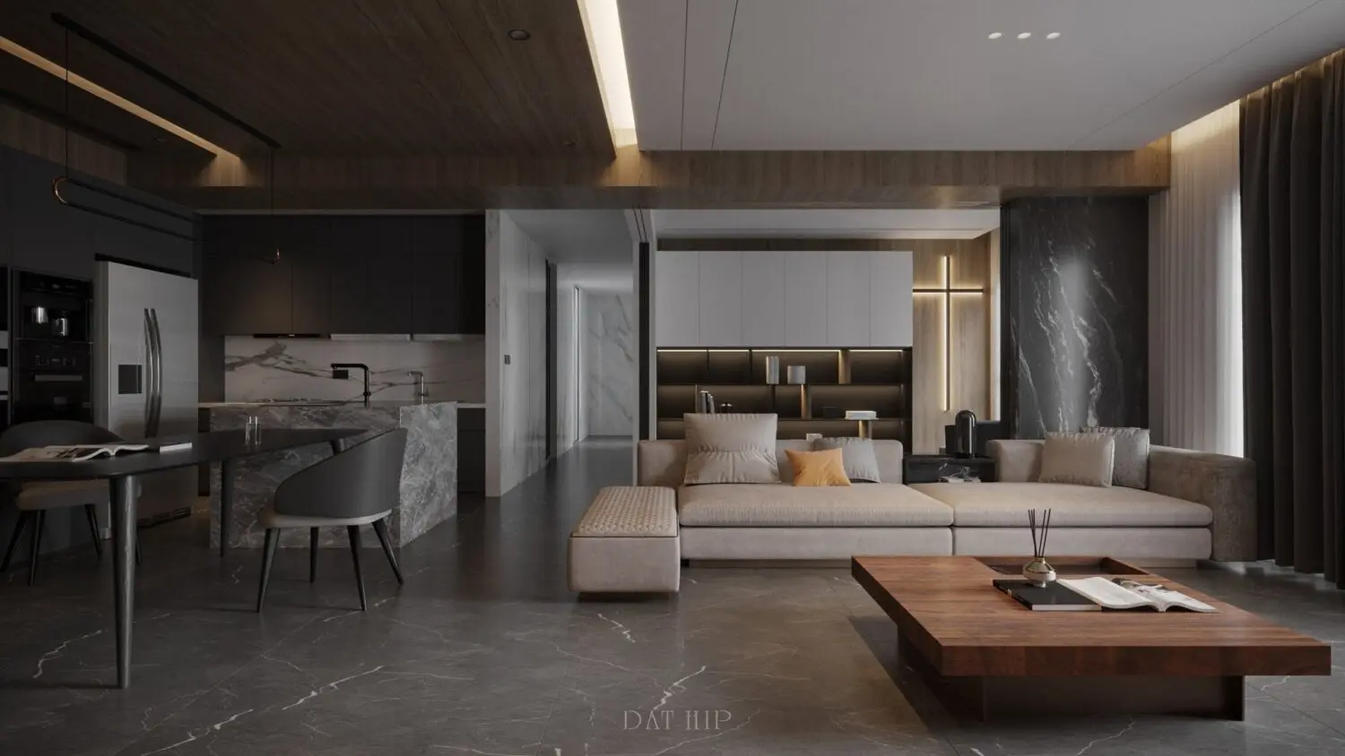 Living Room – Kitchen Interior — preview 1, by Dat Hip (3dzip)