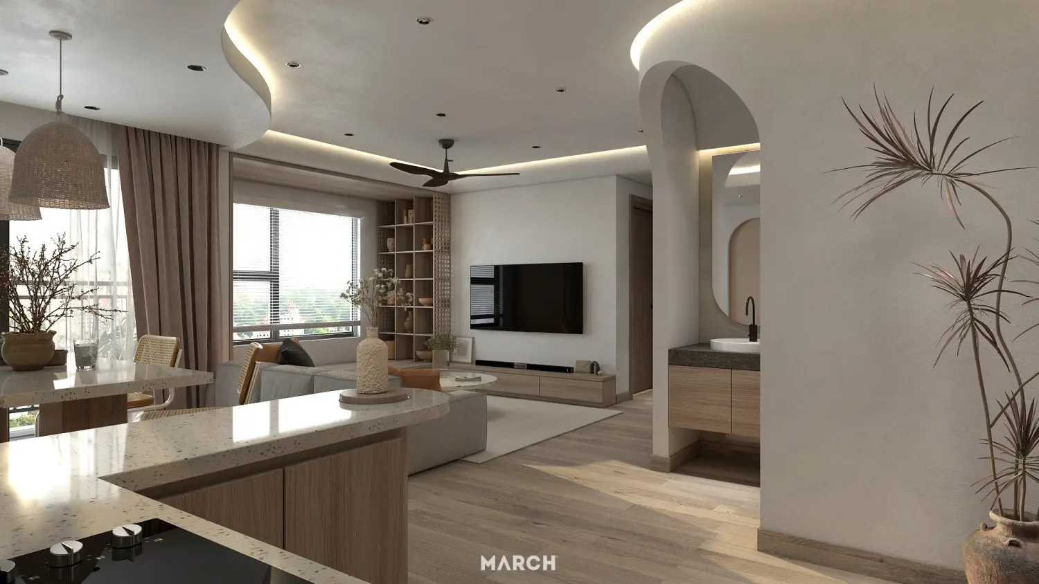 Living Room – Kitchen Interior — preview 1, by Luong Thuy (3dzip, CC0)