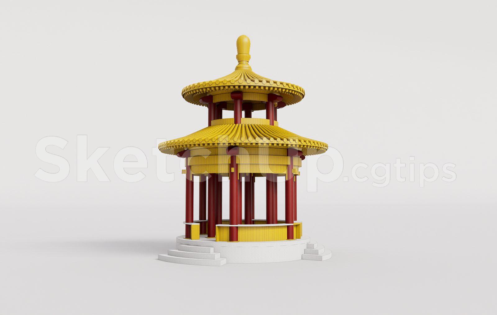 Traditional Wooden Pavilion with Tiled Roof