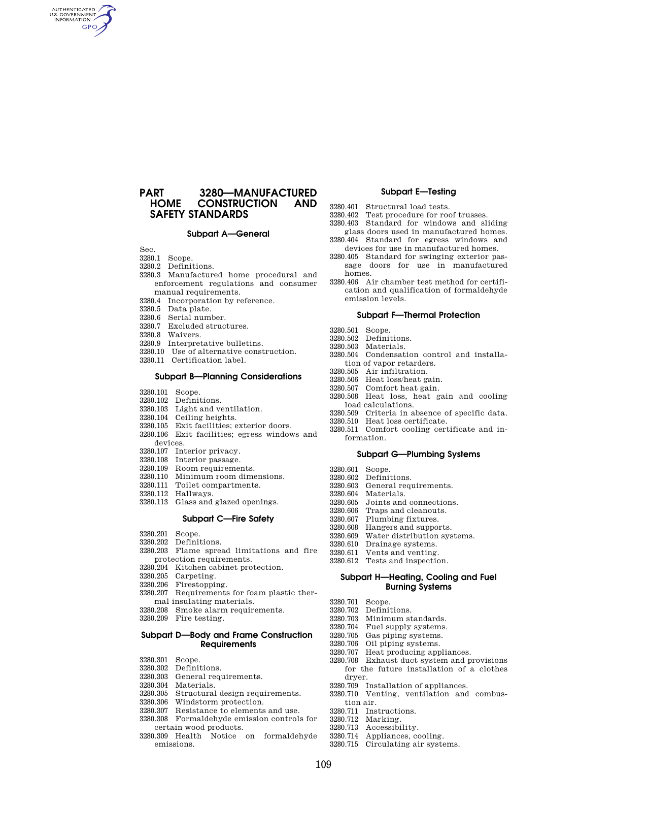 24 CFR Part 3280: Manufactured Home Construction and Safety Standards