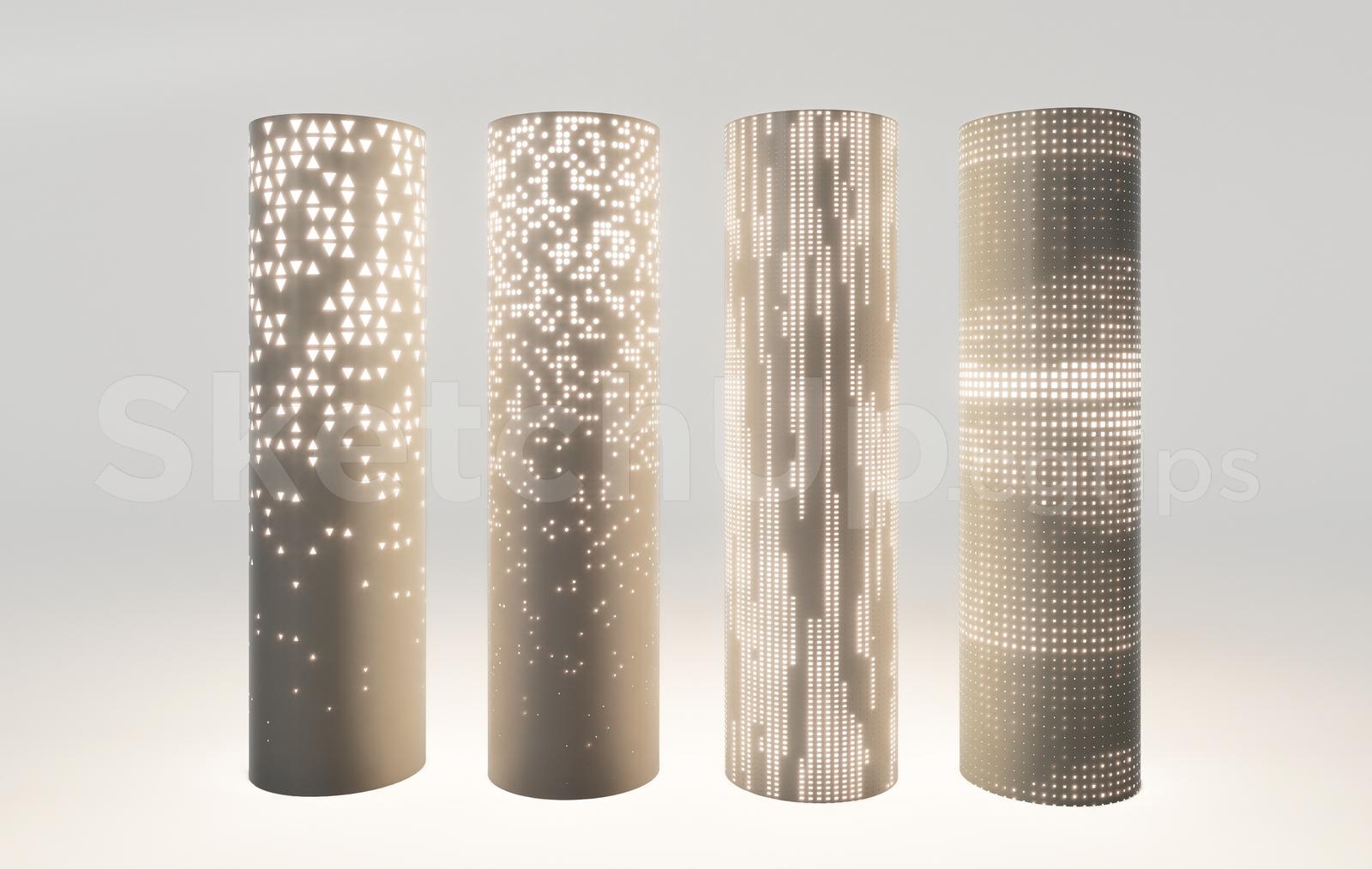 Perforated Light Columns Set Modern Cylinder Lamps