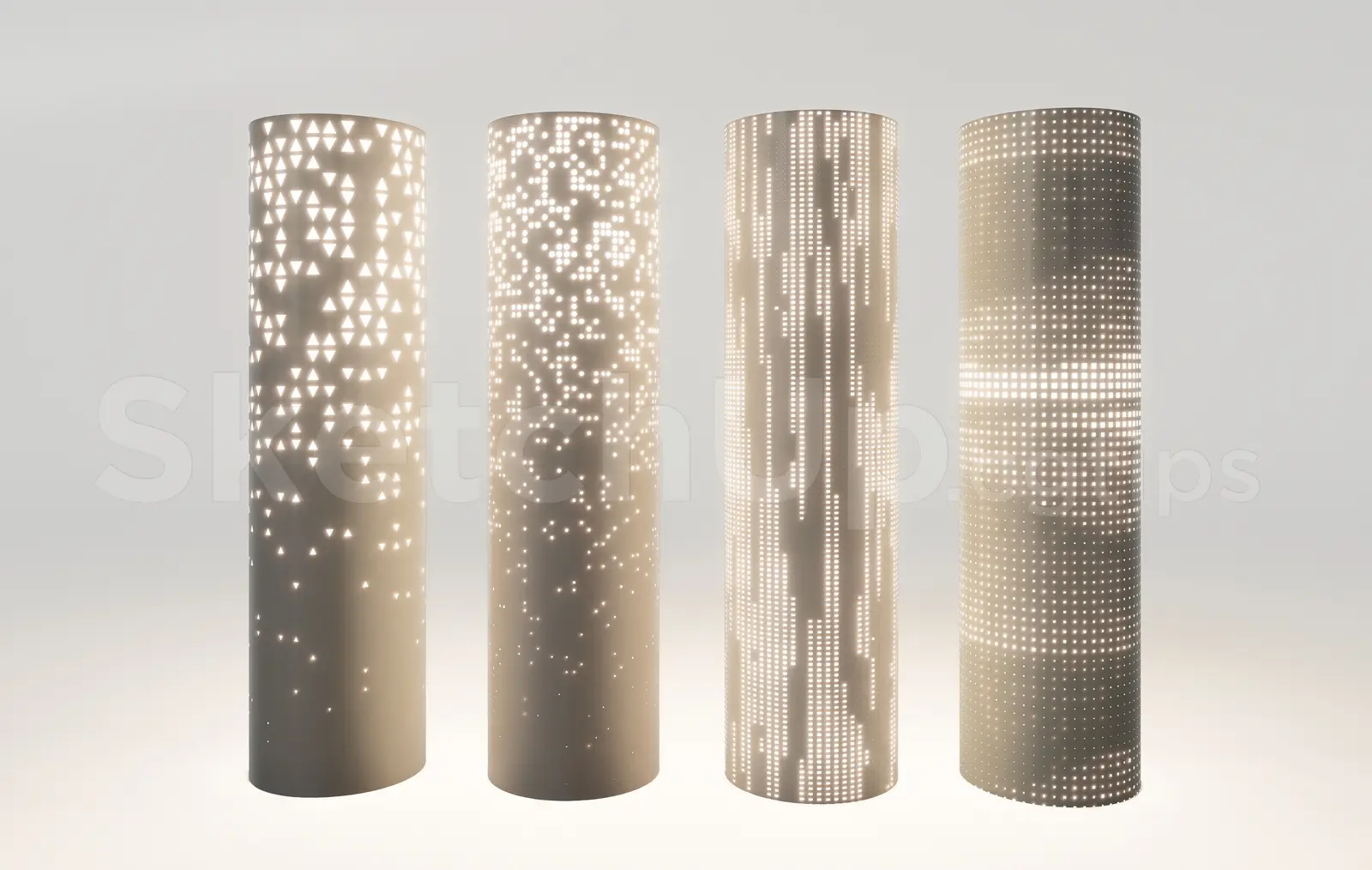 Perforated Light Columns Set Modern Cylinder Lamps
