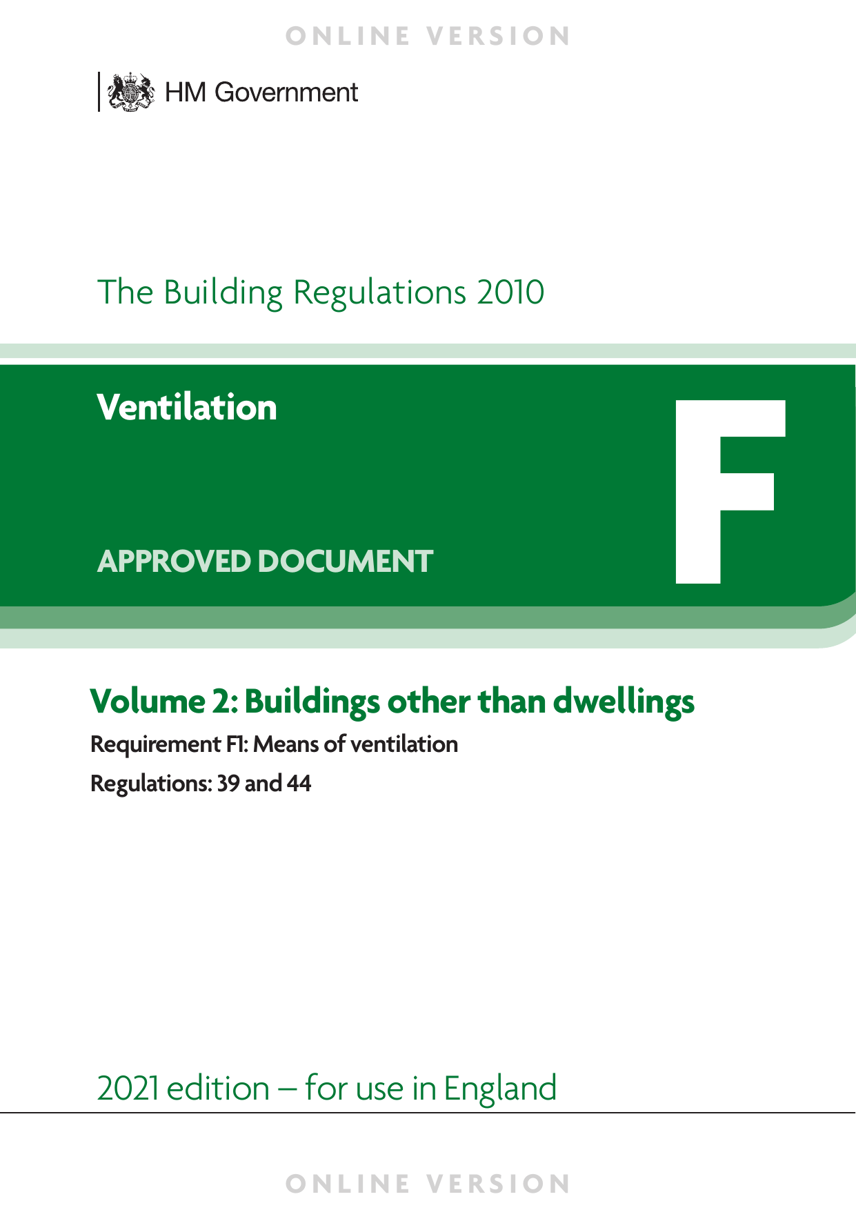 Approved Document F: Ventilation — Volume 2