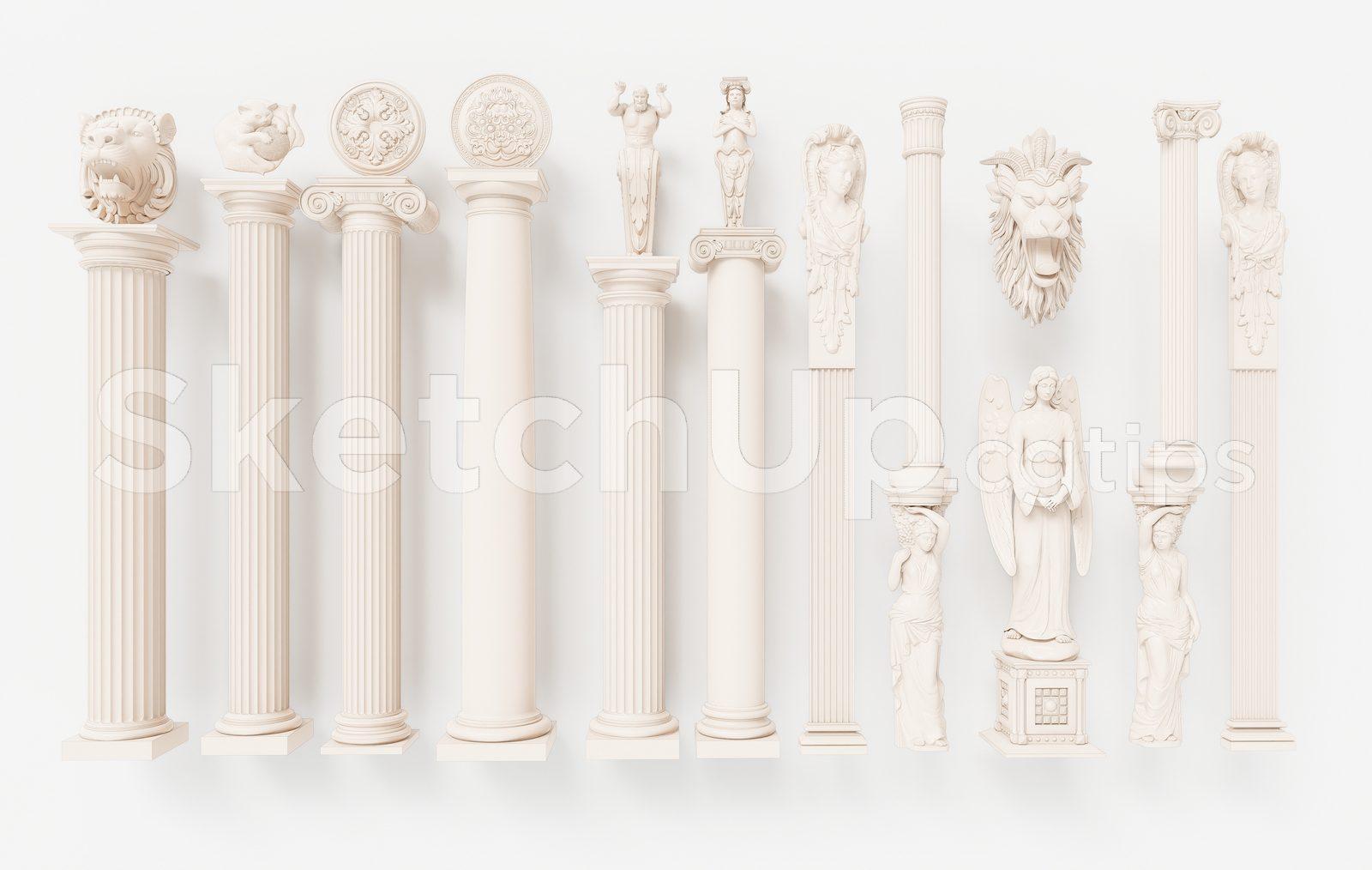 Decorative Classic Columns and Sculptures SketchUp Model – Architectural 3D Assets