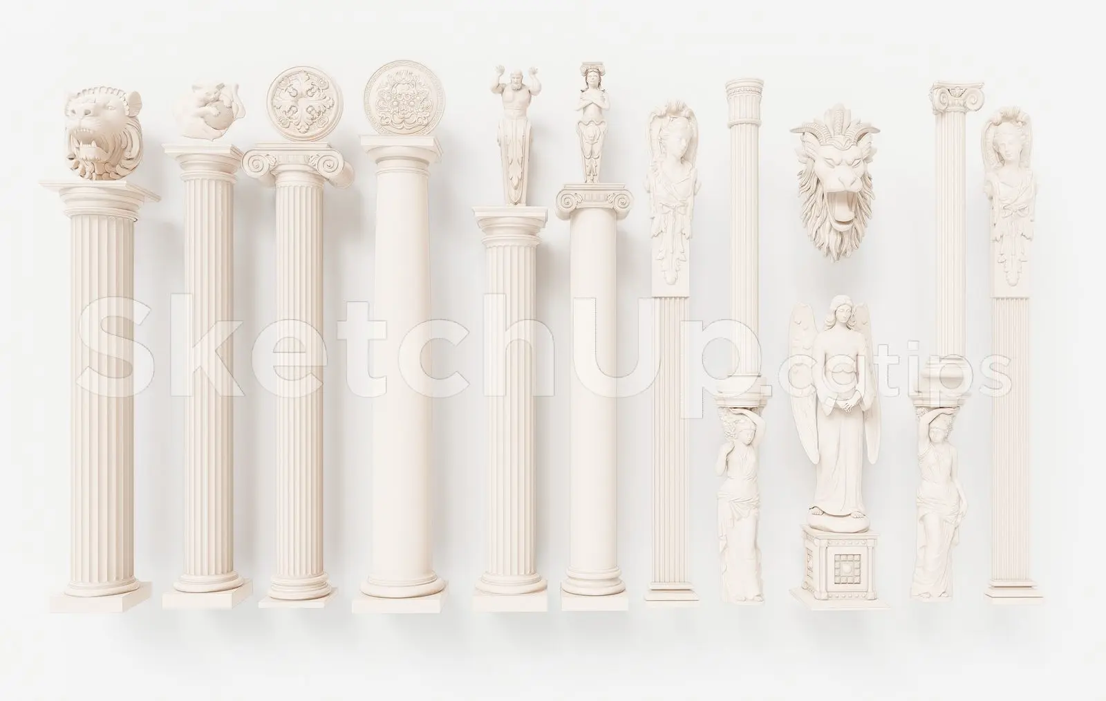 Decorative Classic Columns and Sculptures SketchUp Model – Architectural 3D Assets