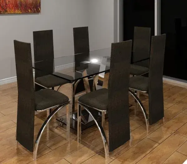 Black glass V Style Dining Table and Chairs