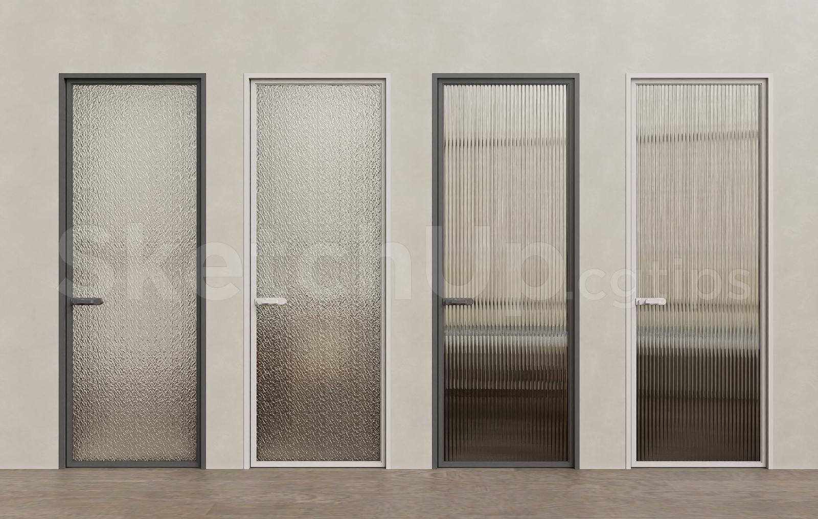 Modern Interior Glass Doors Reeded and Frosted Glass