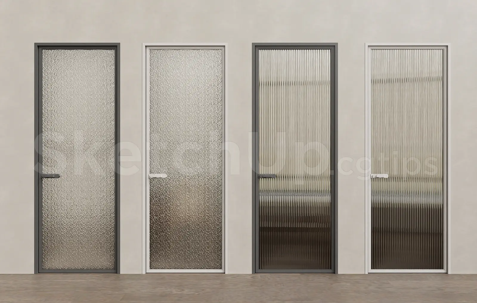 Modern Interior Glass Doors Reeded and Frosted Glass