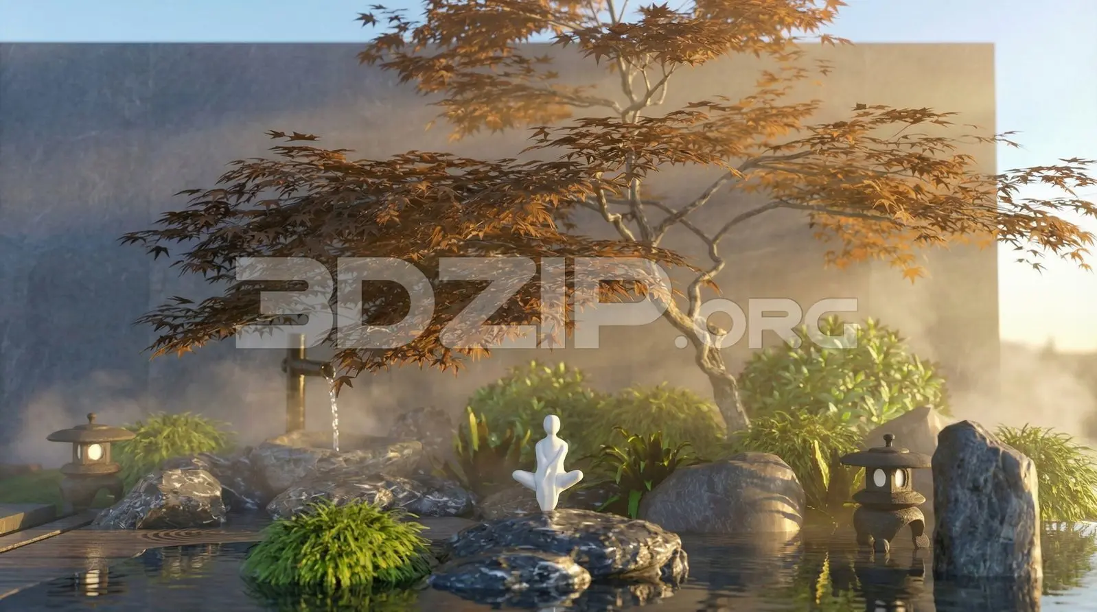 Japanese Style Zen Garden Landscape Exterior — preview 1 (3dzip)