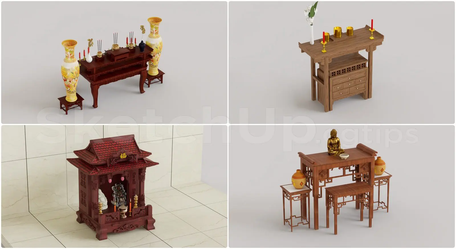 thư viện 3D Sketchup phụ kiện Phòng Thờ