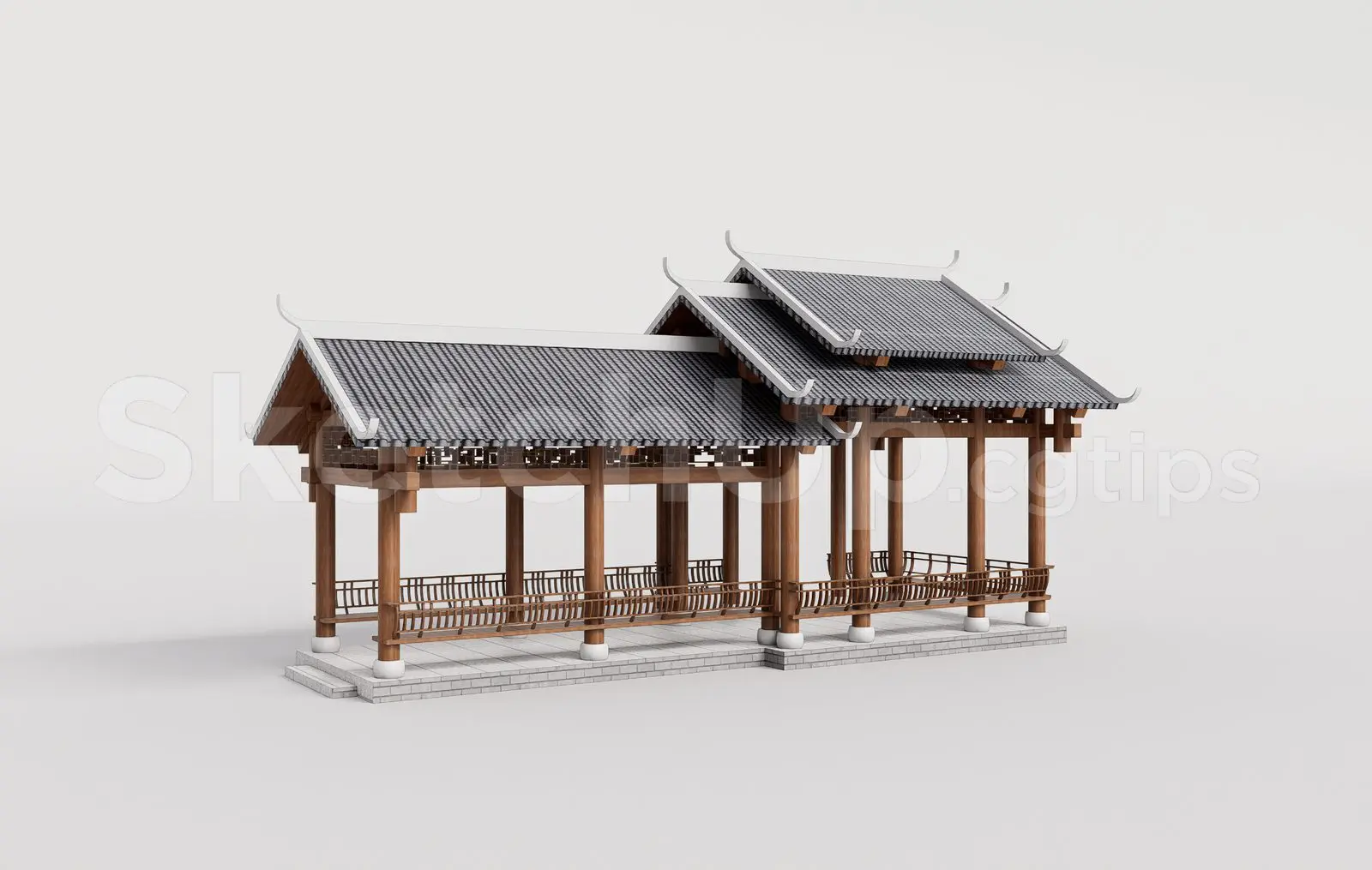 Traditional Wooden Pavilion with Tiled Roof — preview 1 (cgtips)