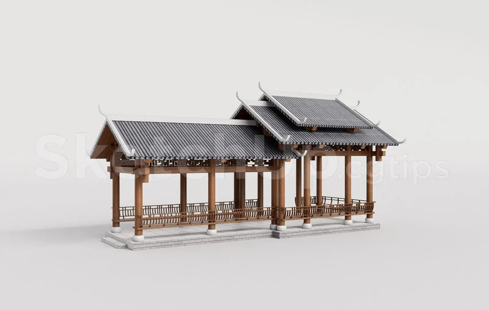 Traditional Wooden Pavilion with Tiled Roof