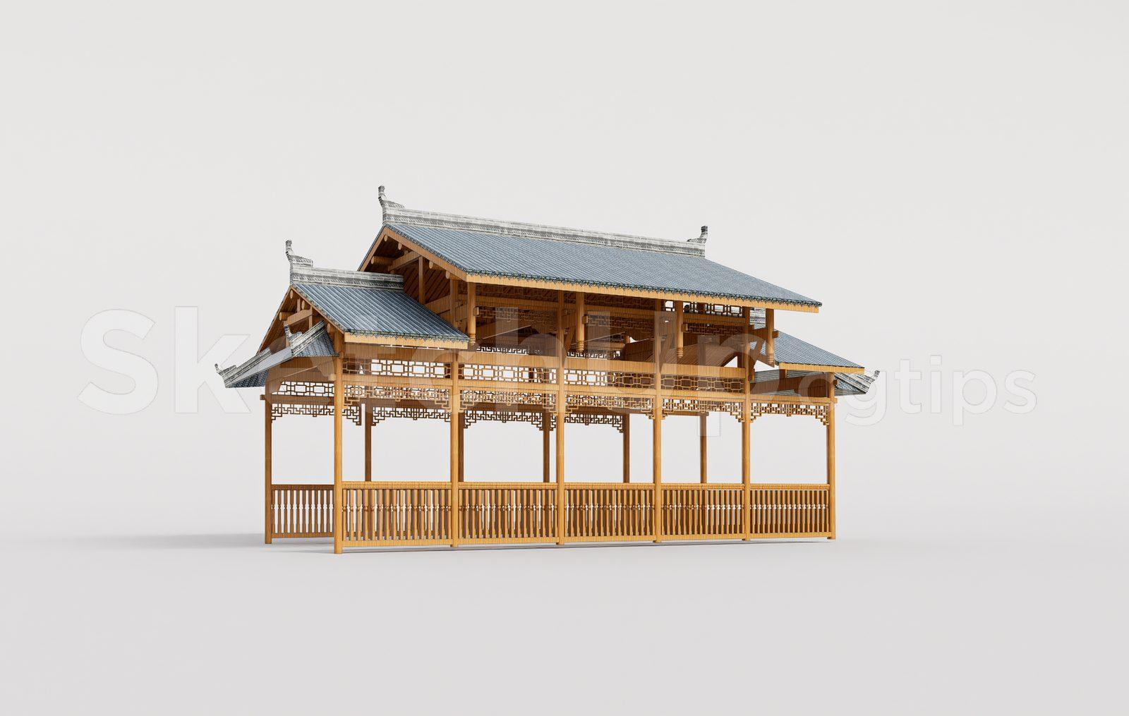 Traditional Wooden Pavilion with Tiled Roof