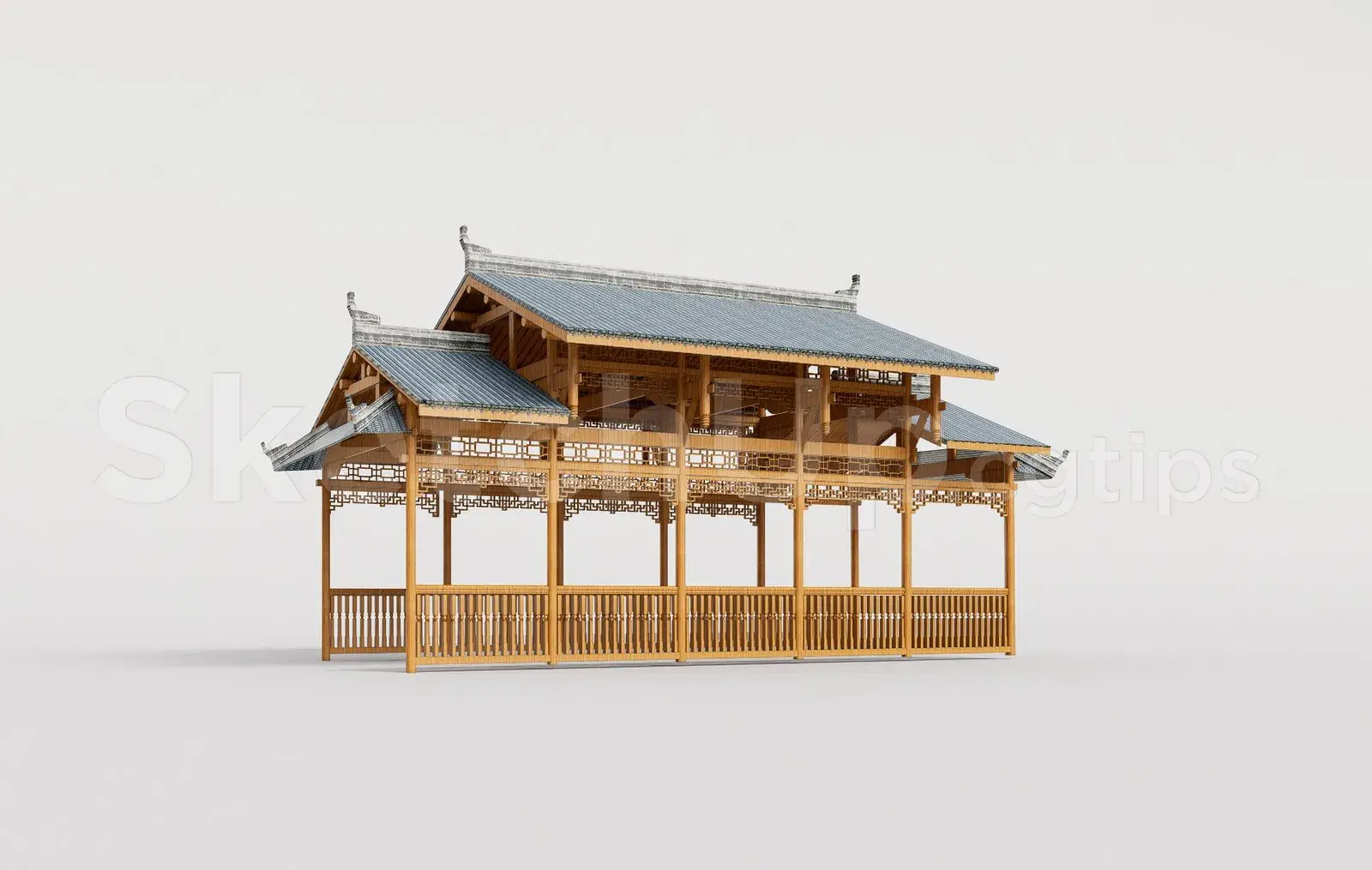 Traditional Wooden Pavilion with Tiled Roof