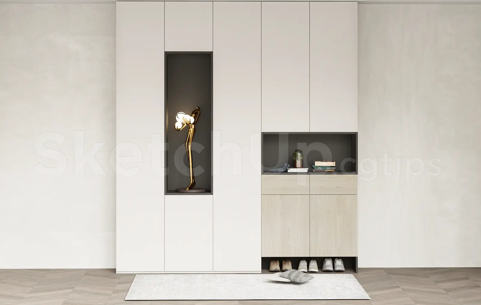 Modern Shoe Cabinet SketchUp 3D Model — preview 1 (cgtips, CC0)