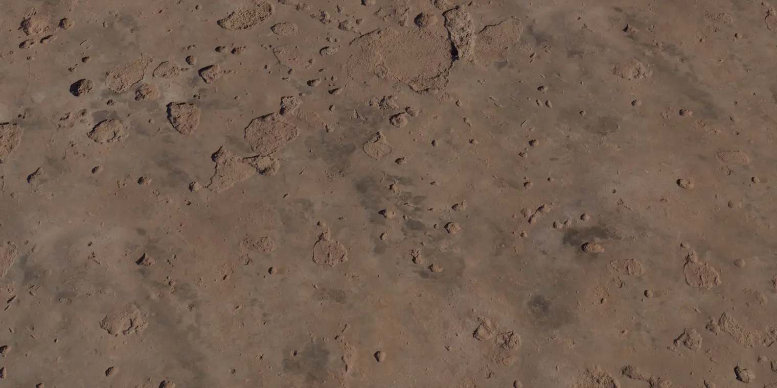 Damaged Brown Concrete Floor PBR Texture — top-down view of a brown concrete floor with significant surface damage