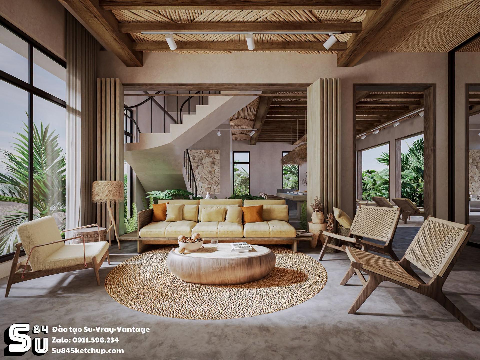 Tropical Wabi-Sabi Living Room Interior Design Idea