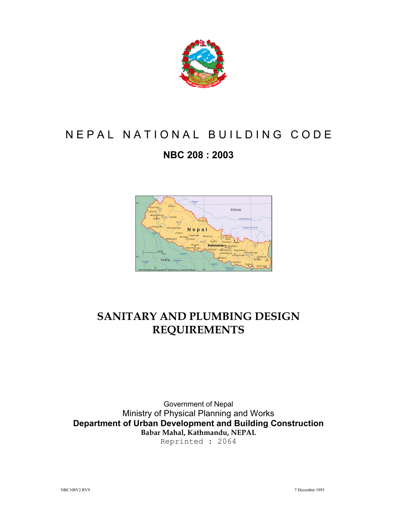 NBC 208: Sanitary and Plumbing Design Requirements