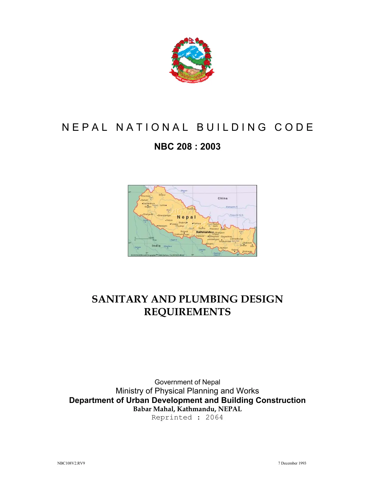 NBC 208: Sanitary and Plumbing Design Requirements