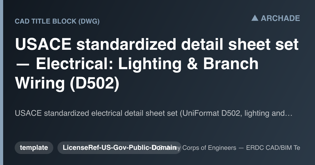 USACE standardized detail sheet set — Electrical: Lighting & Branch Wiring (D502)