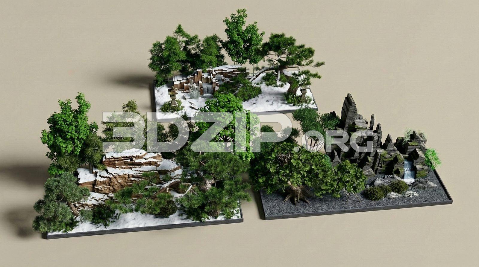 Asian Landscape Models Nature Garden with Trees & Rocks