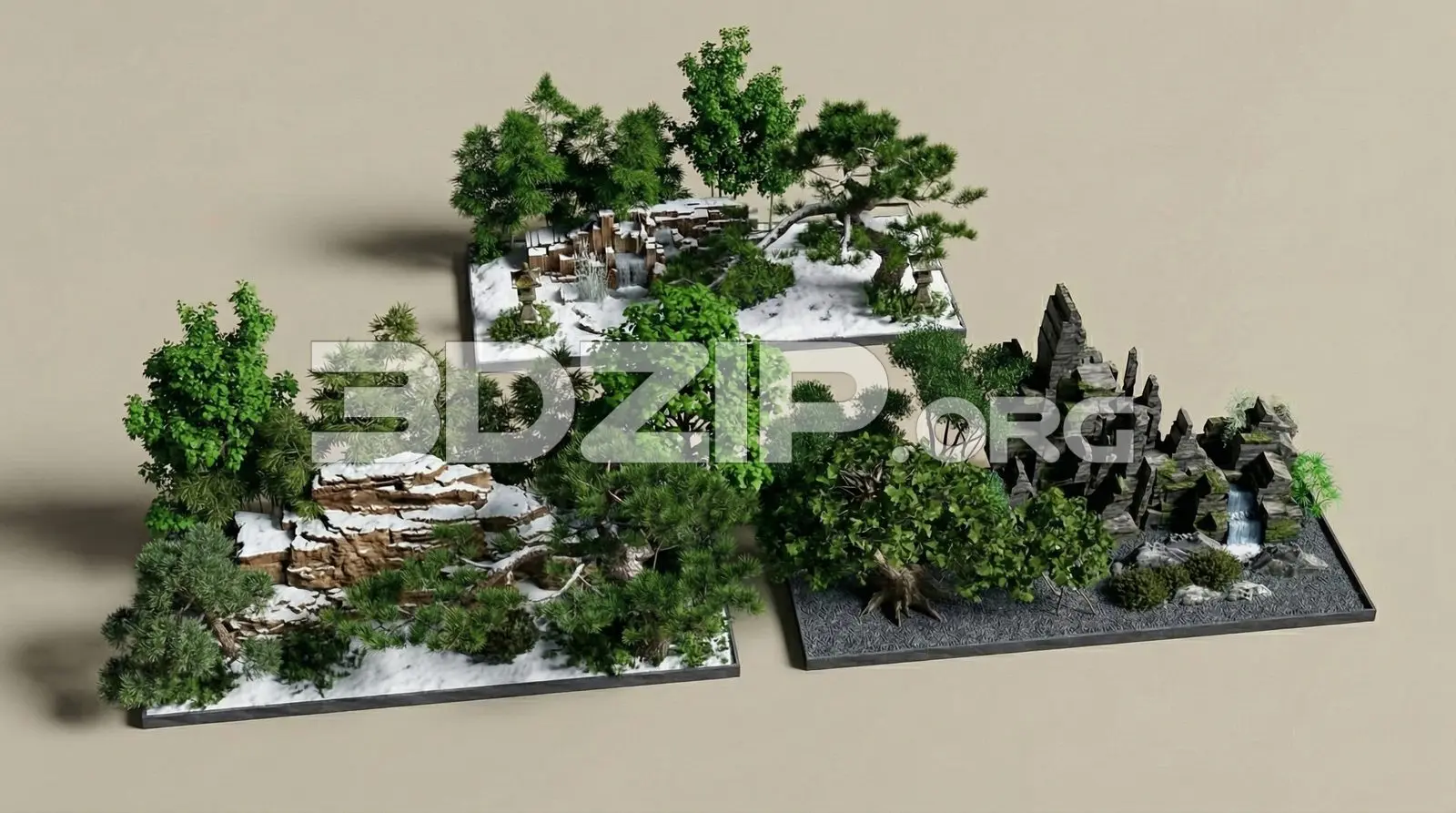 Asian Landscape Models Nature Garden with Trees & Rocks