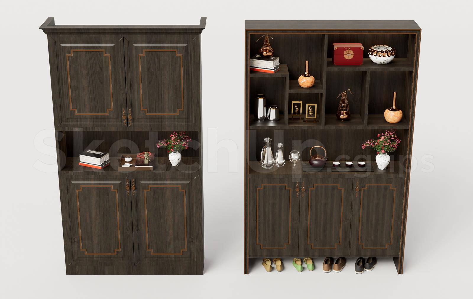 Modern Neoclassic Wooden Display Cabinet and Shoe Storage