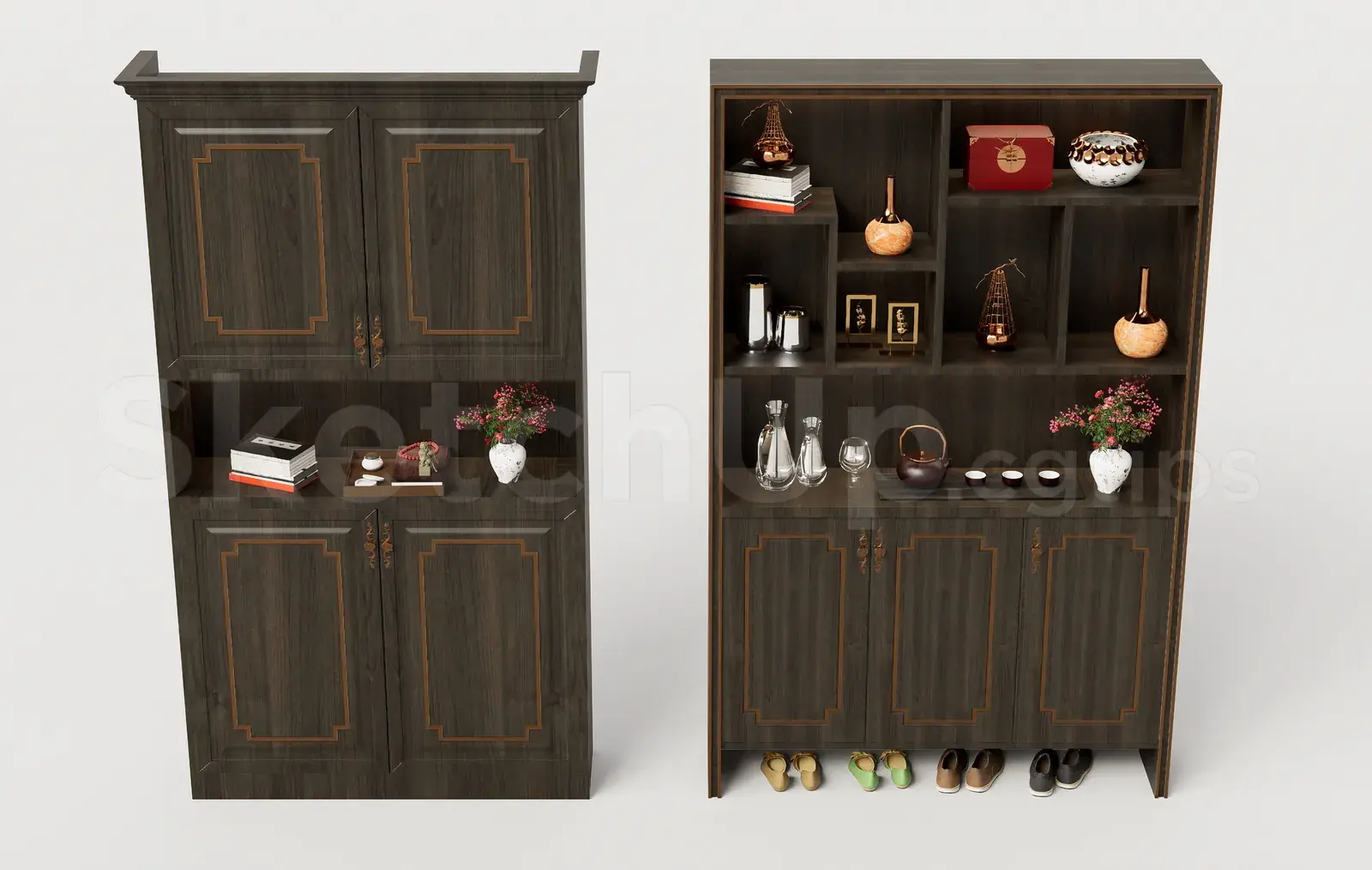 Modern Neoclassic Wooden Display Cabinet and Shoe Storage