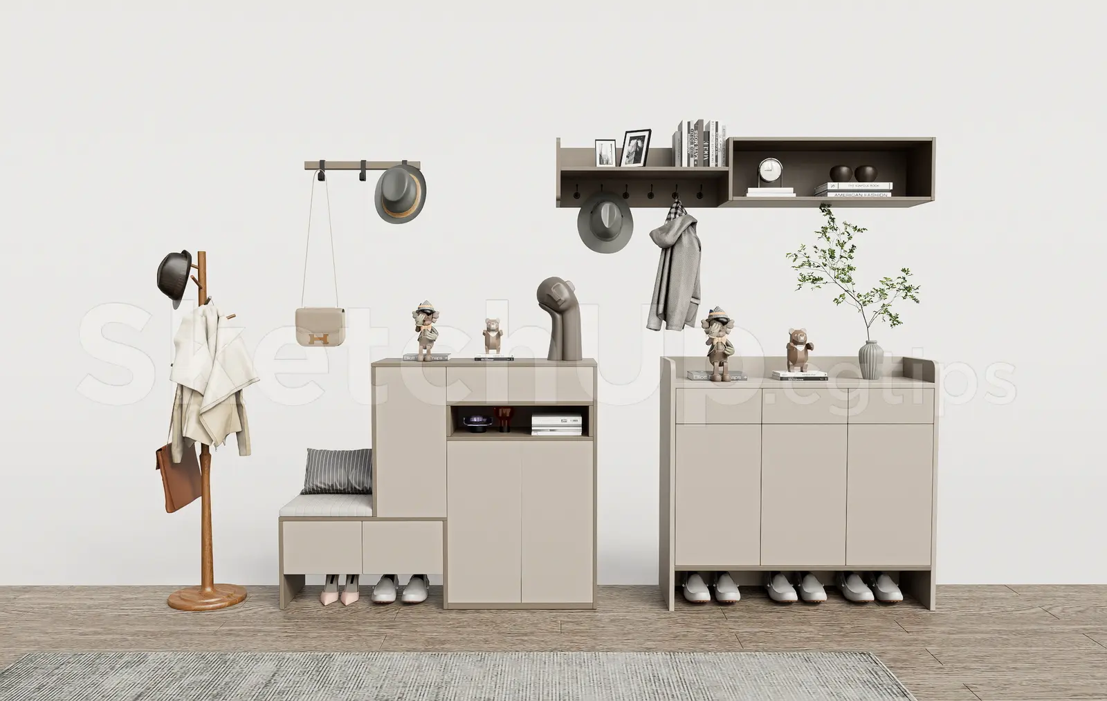 Modern Shoe Cabinet SketchUp 3D Model — preview 1 (cgtips, CC0)