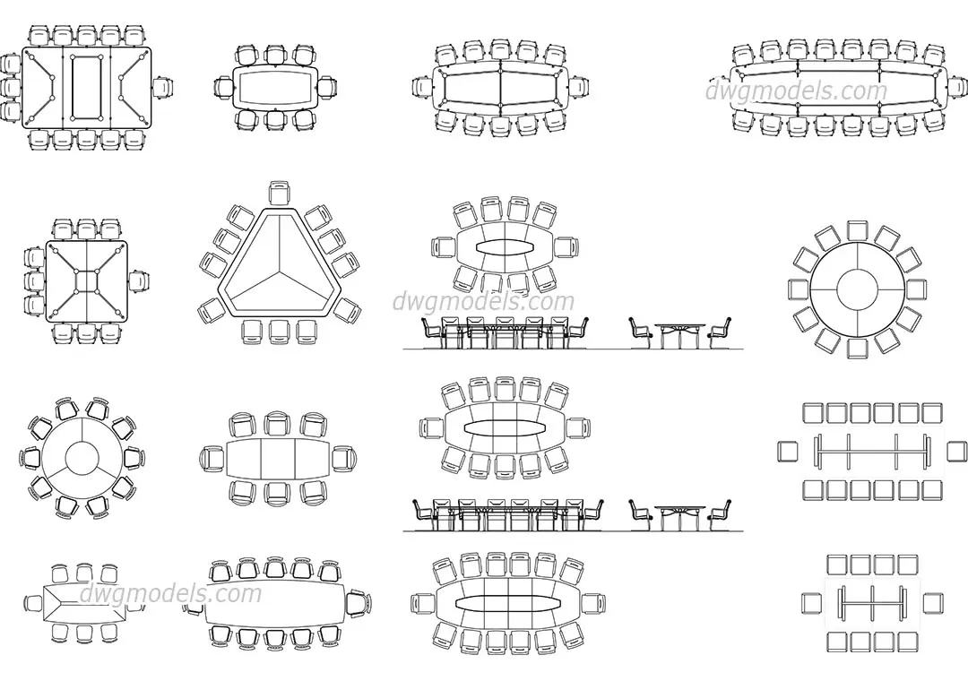 Conference table and chairs set — preview 1 (dwgmodels.com, CC0)