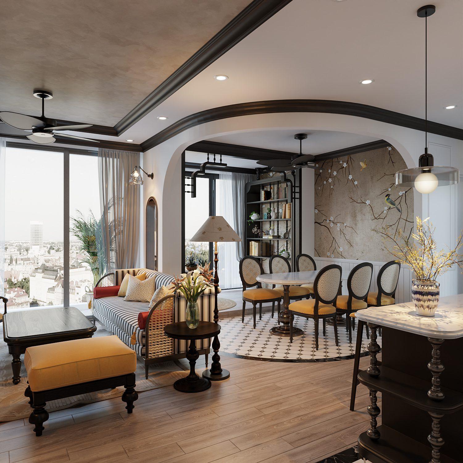 Indochine Living Room – Kitchen Interior