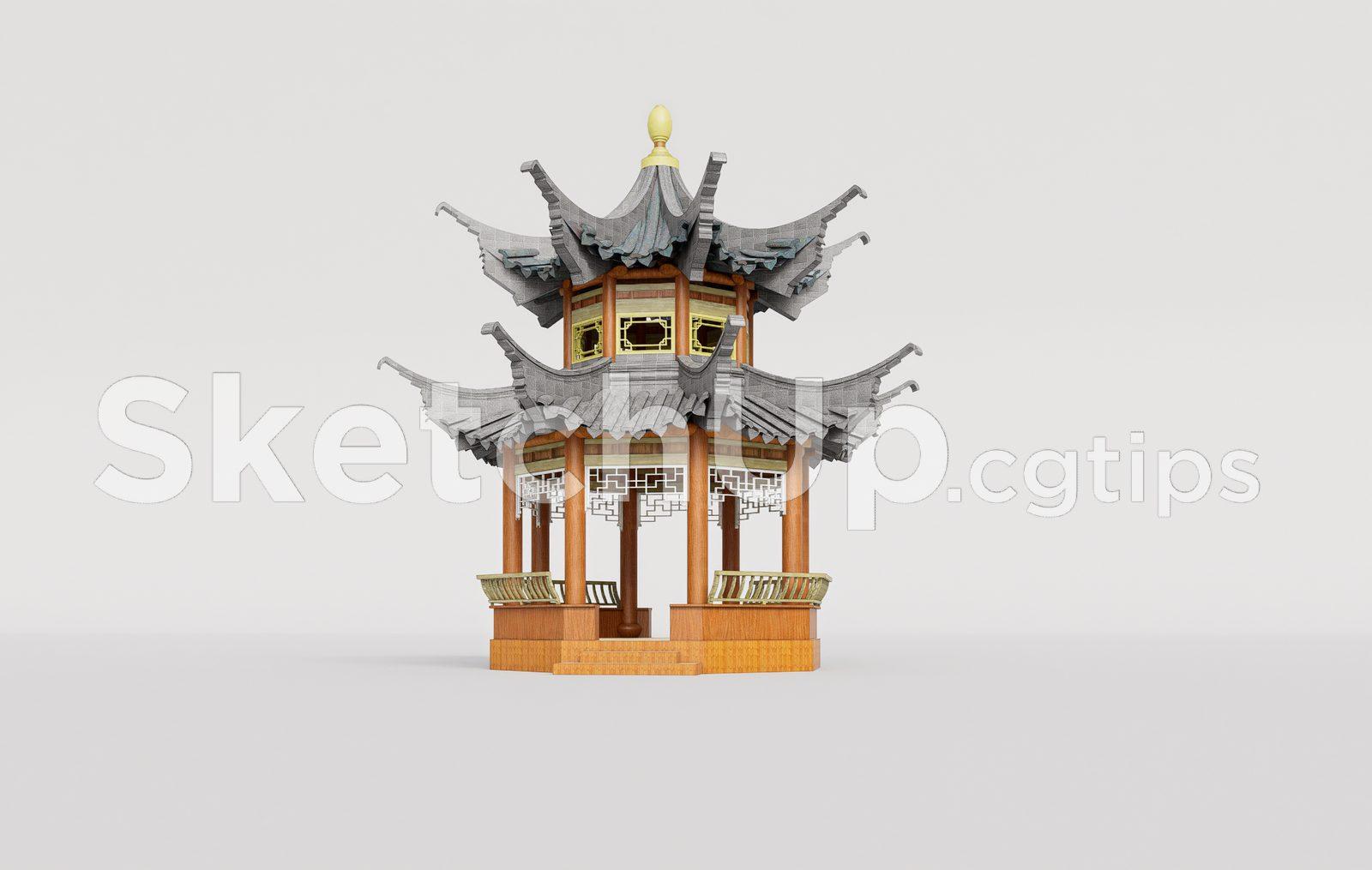Traditional Wooden Pavilion with Tiled Roof