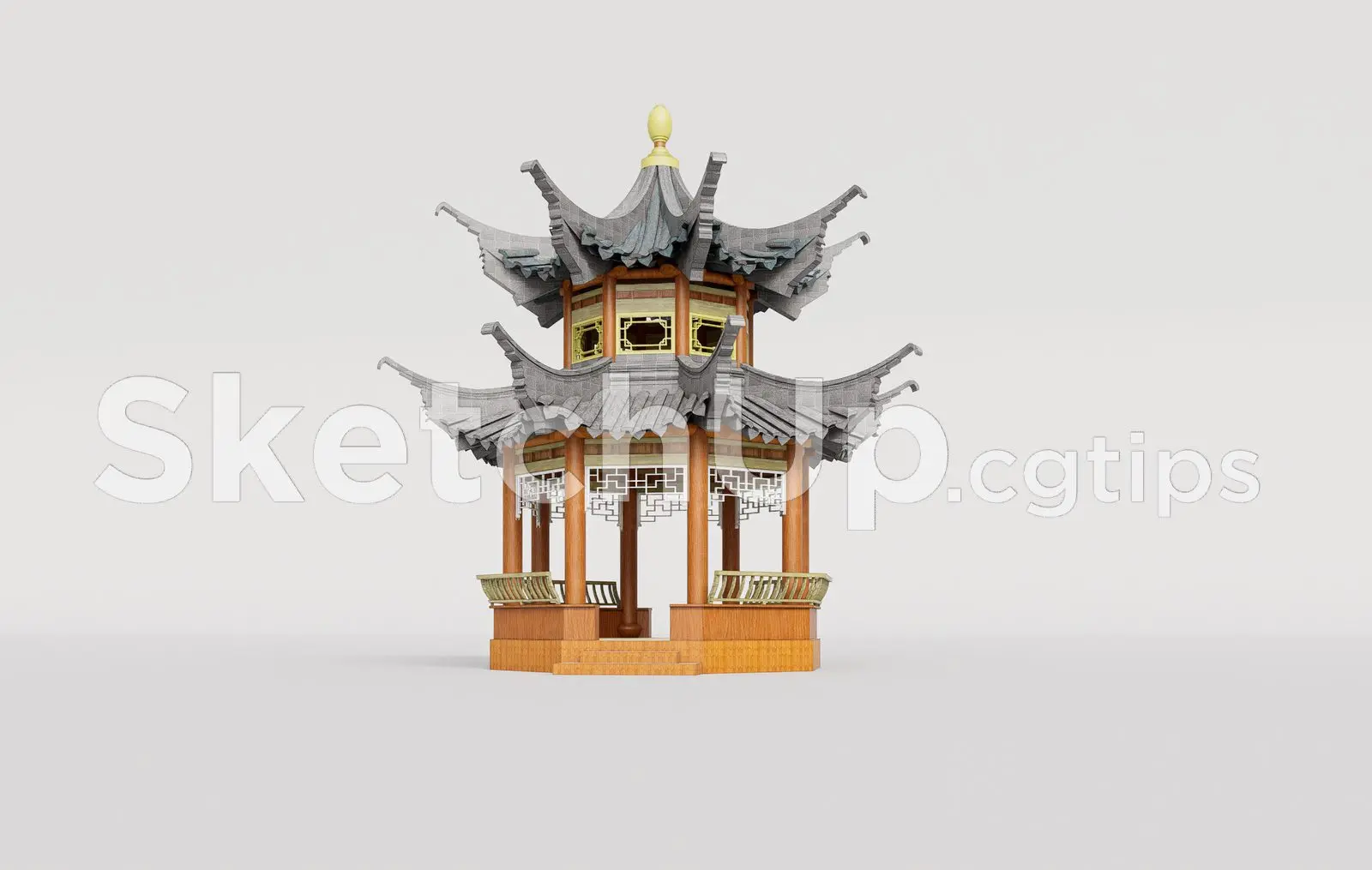 Traditional Wooden Pavilion with Tiled Roof — preview 1 (cgtips)