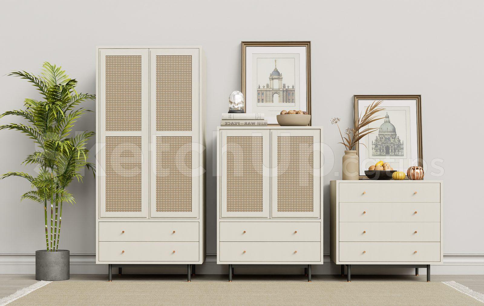 Modern Rattan Sideboard Accent Cabinet