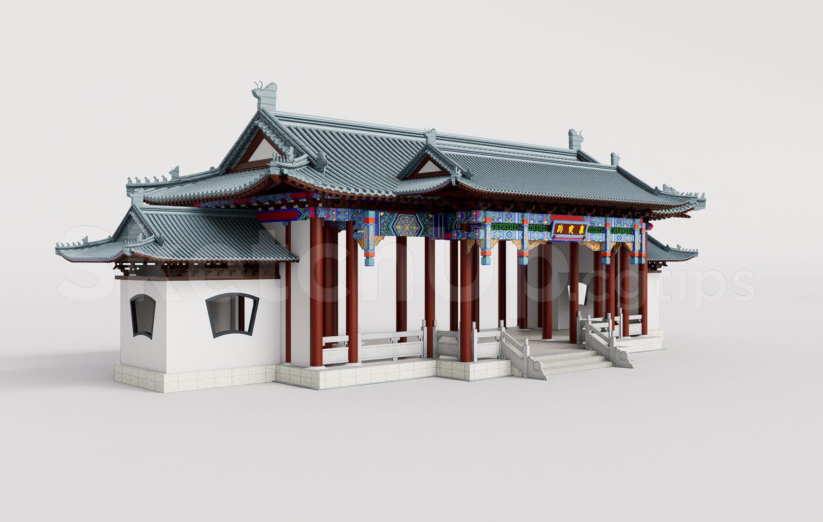 Traditional Wooden Pavilion with Tiled Roof