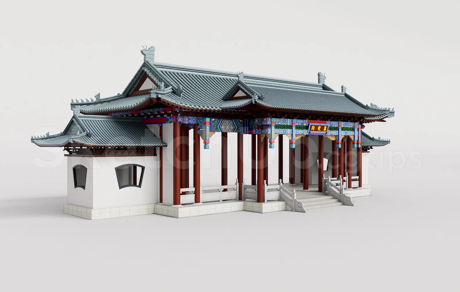 Traditional Wooden Pavilion with Tiled Roof