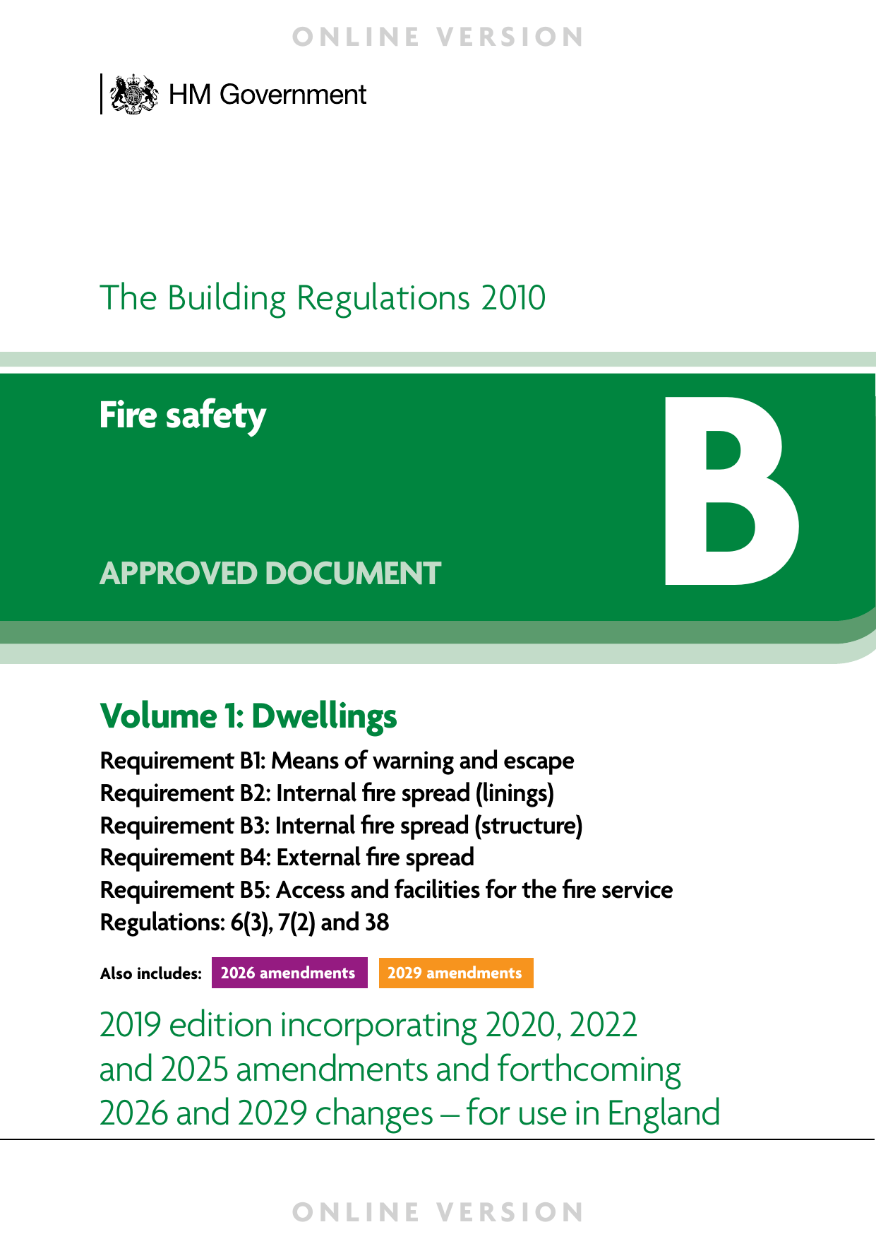 Approved Document B: Fire safety — Volume 1