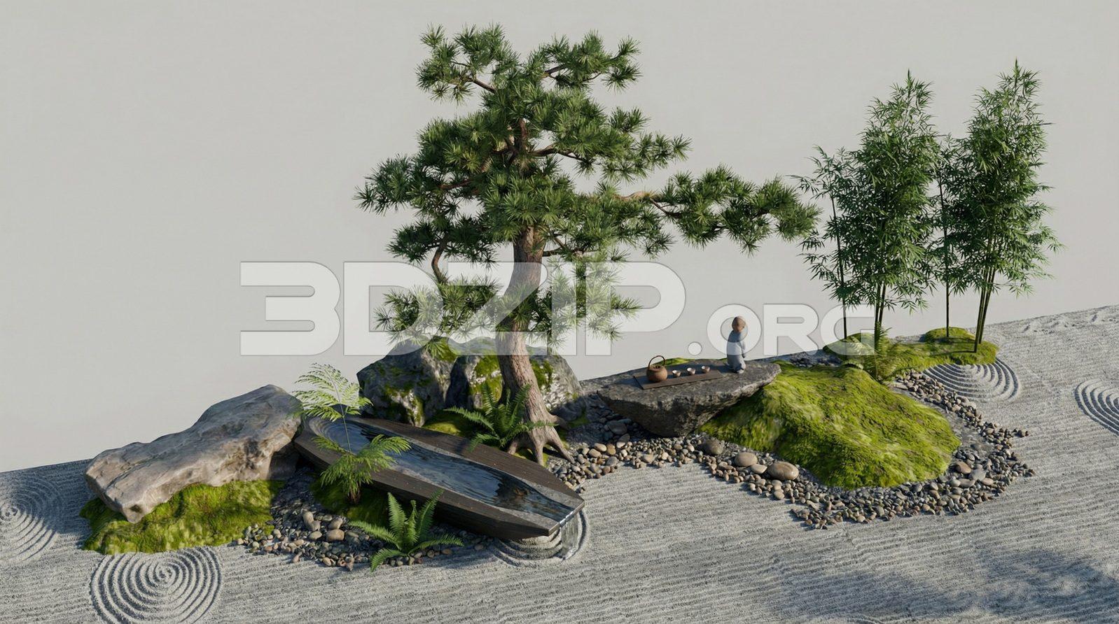 Zen Rock Garden Meditation Scene – Japanese Style Render
