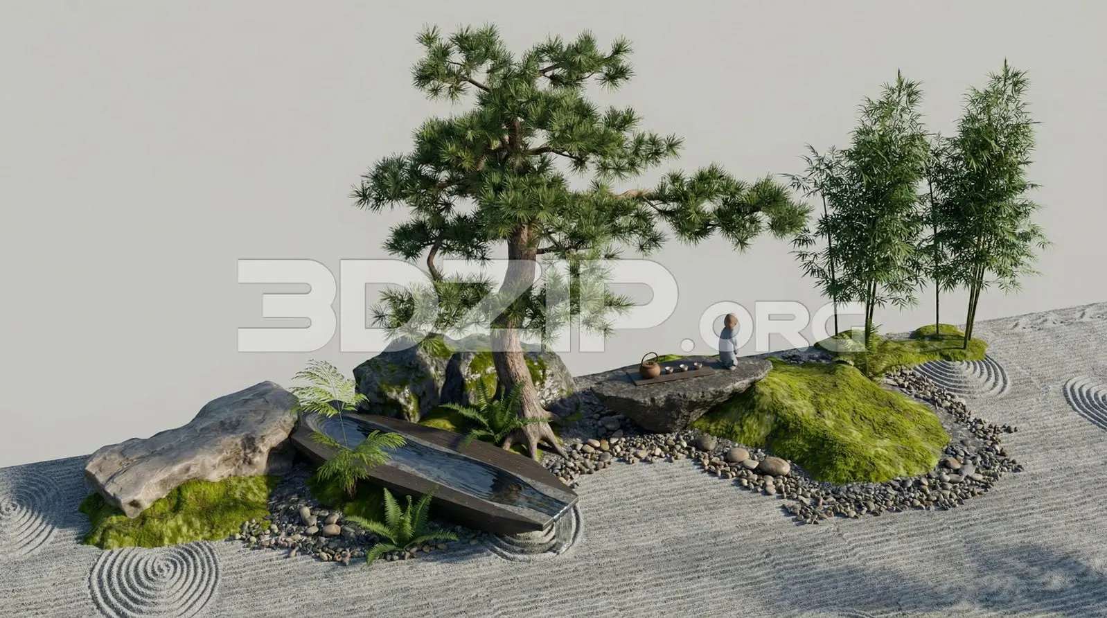 Zen Rock Garden Meditation Scene – Japanese Style Render — preview 1 (3dzip)