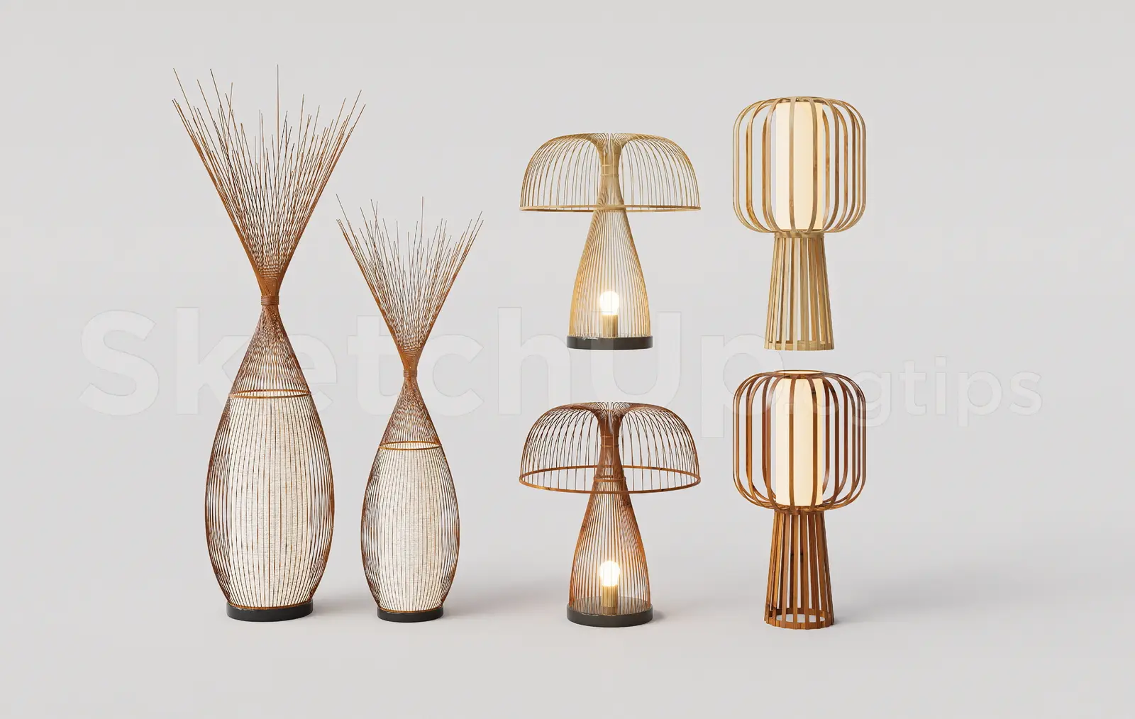 Modern Rattan Bamboo Floor Lamp — preview 1 (cgtips, CC0)
