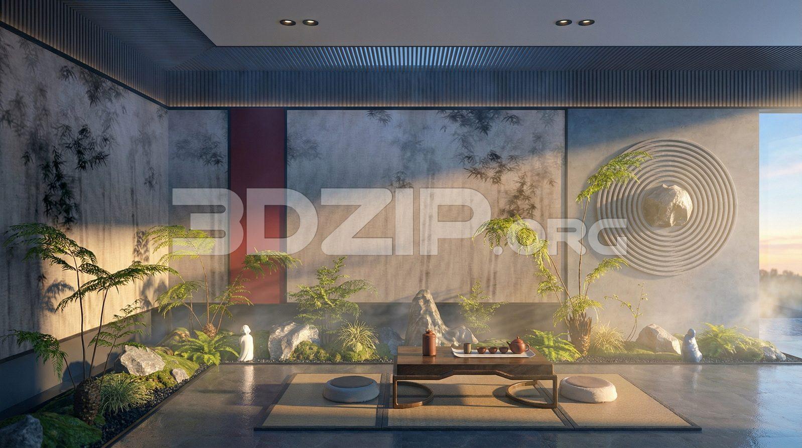 Japanese Style Zen Room in – Minimalist Interior with Indoor Garden