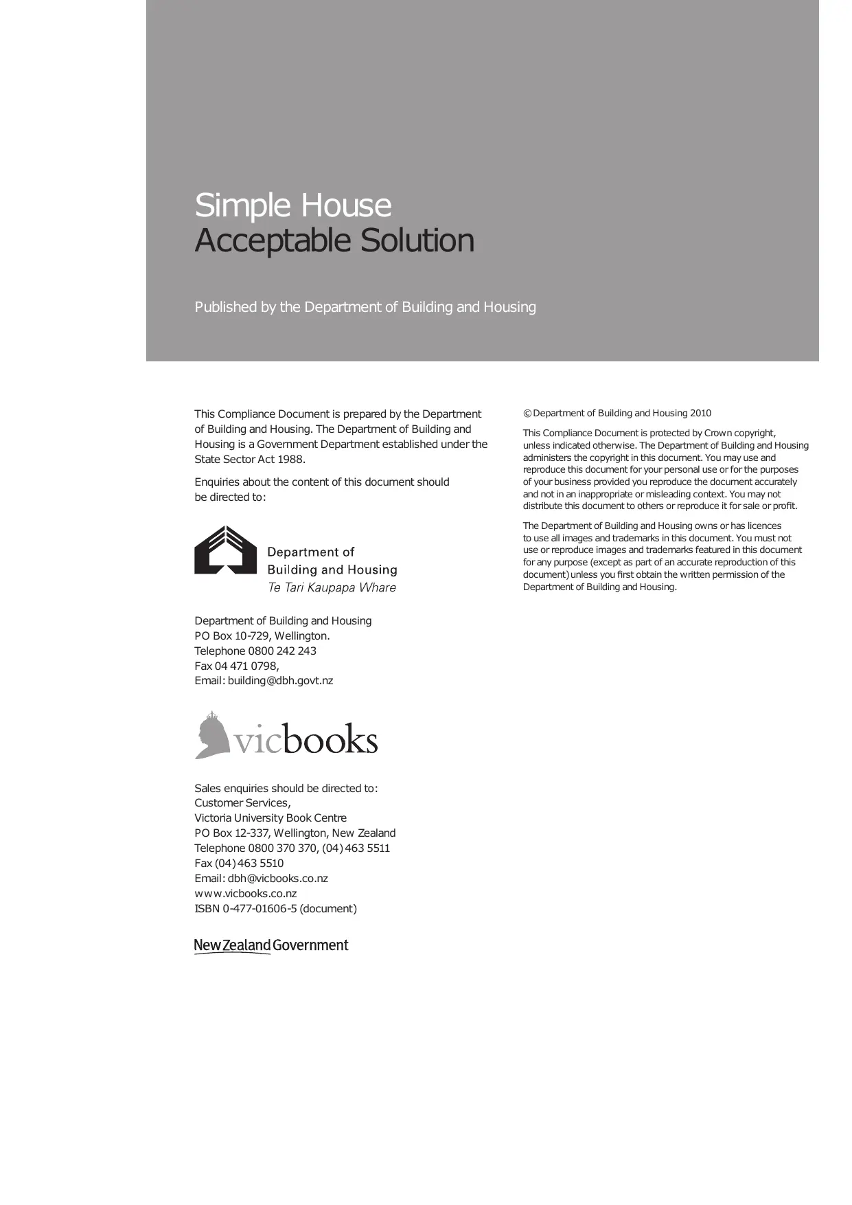 New Zealand Building Code — Simple House Acceptable Solution
