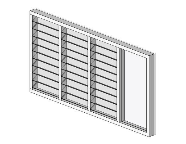 Metric Multibay Louvre Window with Adjustable Fixed Glass Panel