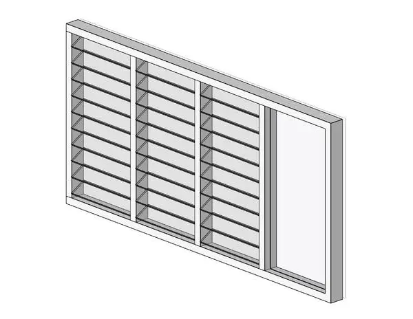Metric Multibay Louvre Window with Adjustable Fixed Glass Panel