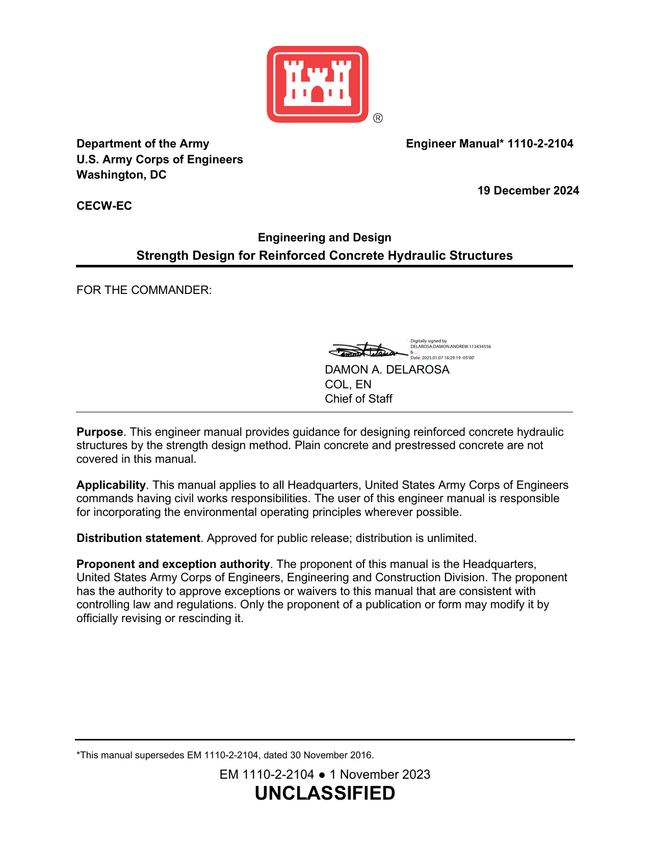 EM 1110-2-2104: Strength Design for Reinforced Concrete Hydraulic Structures